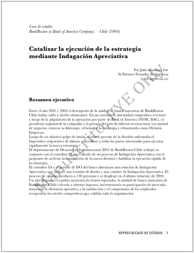 [Caso de estudio IA] Bankboston Chile 2004: Catalizar la ejecución de la estrategia